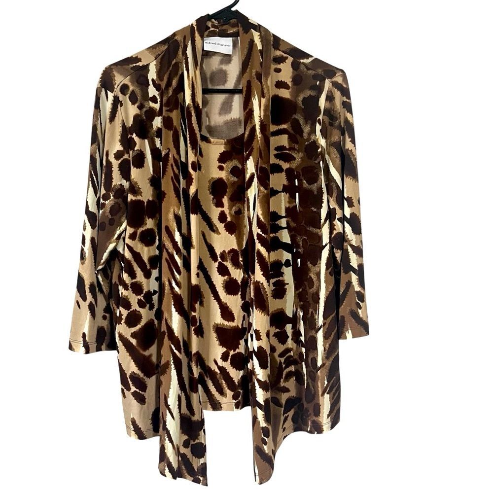 Alfred Dunner 2in1 Jacket Blouse Combo women’s size medium stretchy cheetah